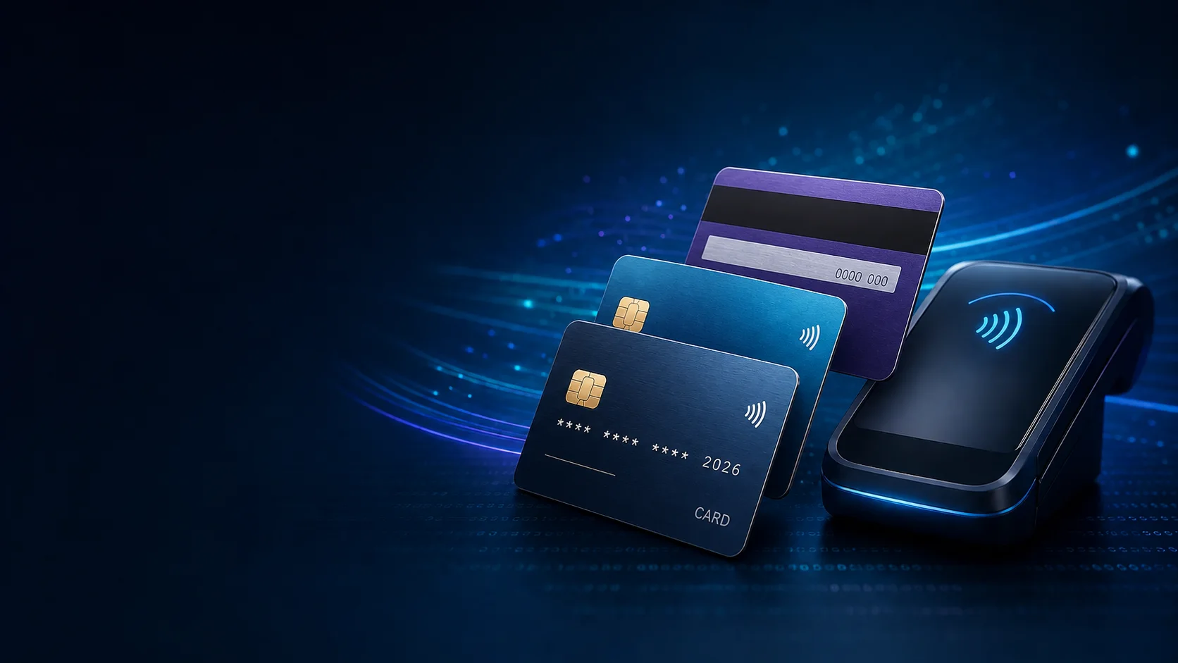 EMV 칩과 비접촉 결제 표시가 있는 신용카드와 결제 단말기